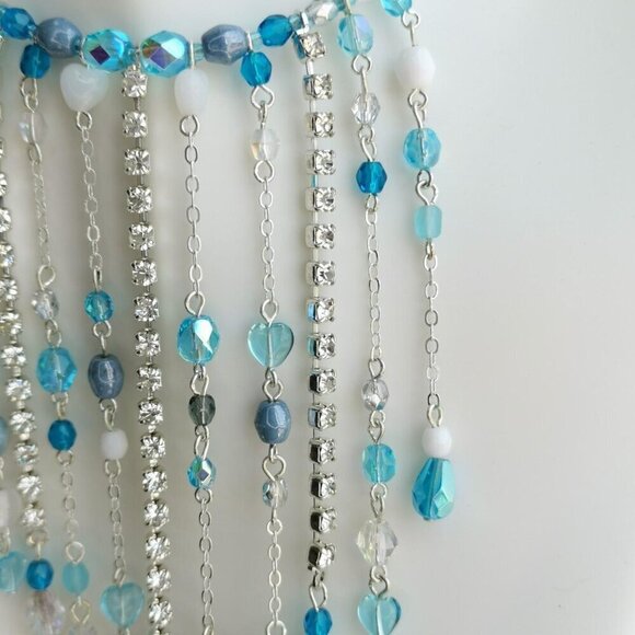 Vintage Czech blue and clear crystal cascade necklace - Picture 6 of 7